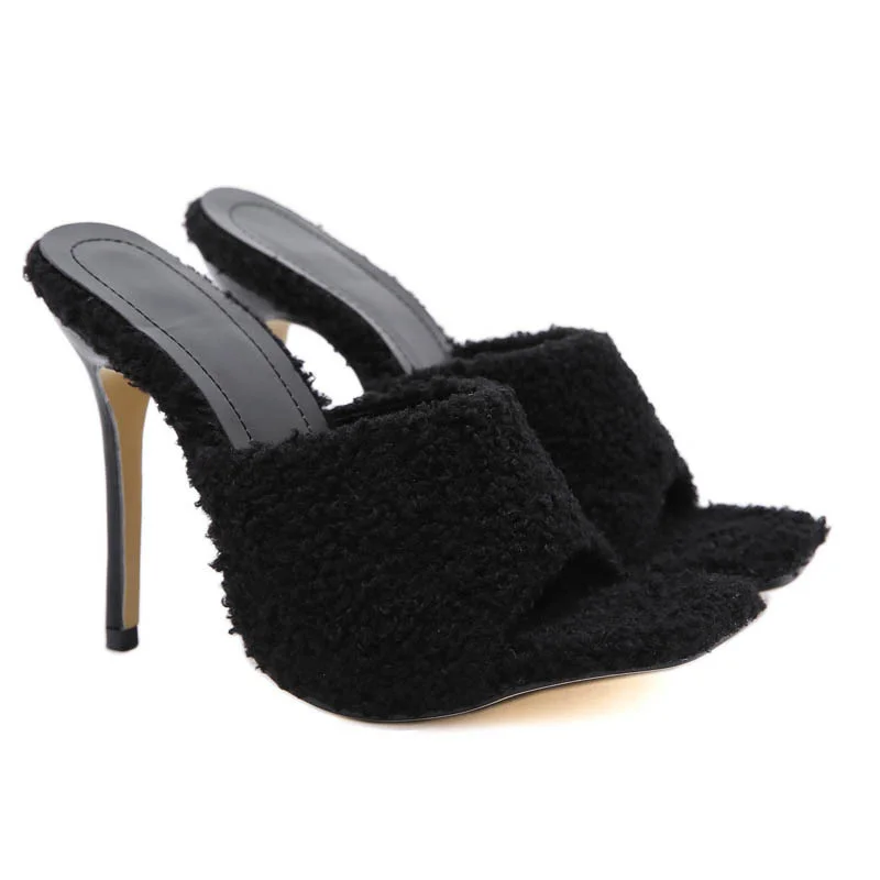 

Women sandals square head open toe Plush high heeled shoes with thin heel