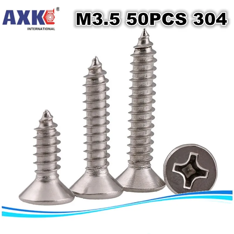 AXK 50 шт. 304 винты из нержавеющей стали M3.5 Плоская Круглая головка потайные
