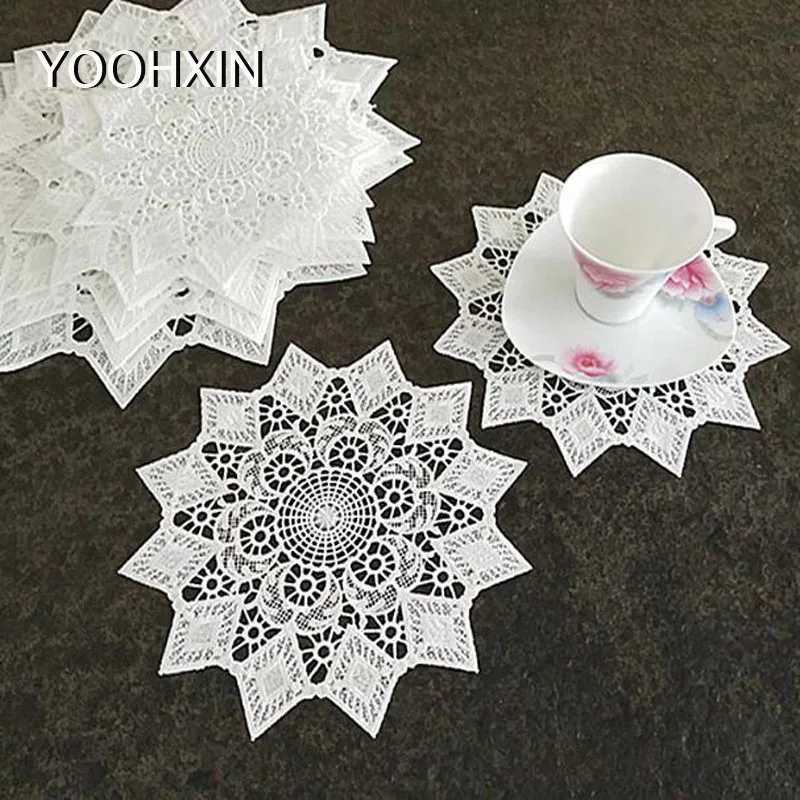 

Luxury Round Embroidery lace drink table place mat Christmas pad Cloth placemat cup mug tea coaster dining doily kitchen