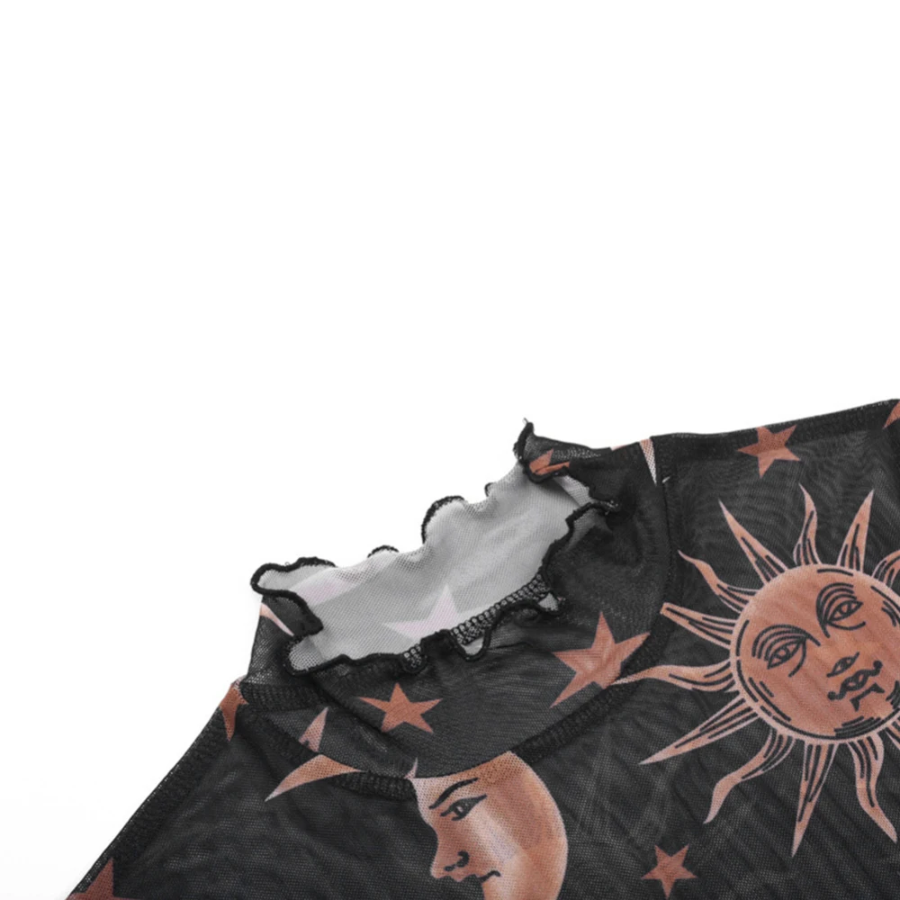 Женский модный прозрачный пуловер с принтом звезды луны и солнца Облегающий