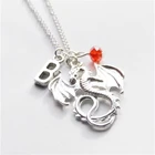 Ожерелье с изображением дракона из мультфильма, ожерелье с красным бусина с драконом, ювелирное изделие с монограммой