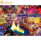 Картина маслом фейерверка по номерам CHENISTORY, городской пейзаж, акриловая краска по номерам, рисование ручной работы на холсте, домашний декор