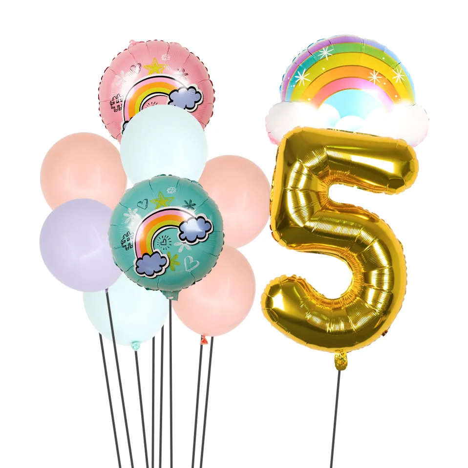 1 компл. Радужные облака 32 дюйма фольга с золотыми цифрами воздушные шары для