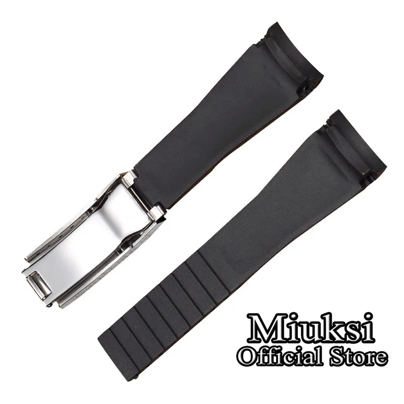 Miuksi 20mm black blue green rubber strap curved end watchband with silver rose gold balck stainless steel buckle