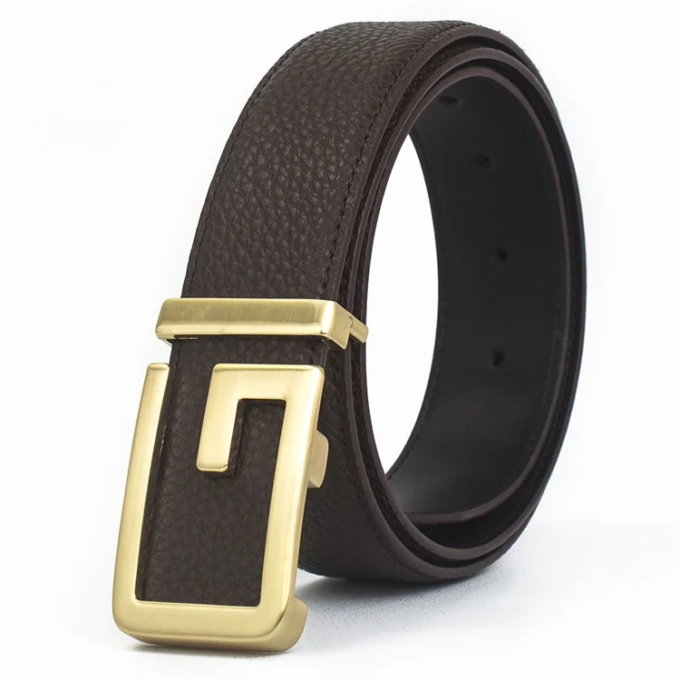 

Men's g buckle letter belt brand casual smooth buckle leather belt