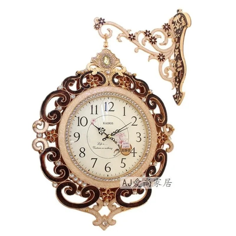 Двухсторонние большие 3d настенные часы винтажные деревянные металлические