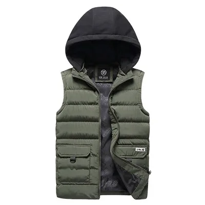 HQ9910-ArmyGreen Мужская плюс размер 4XL Жилетка куртки Повседневная зимняя куртка без рукавов Мужская s с капюшоном Толстая теплая парка куртка Мужские толстовки жилет - Цвет: HQ9910-ArmyGreen