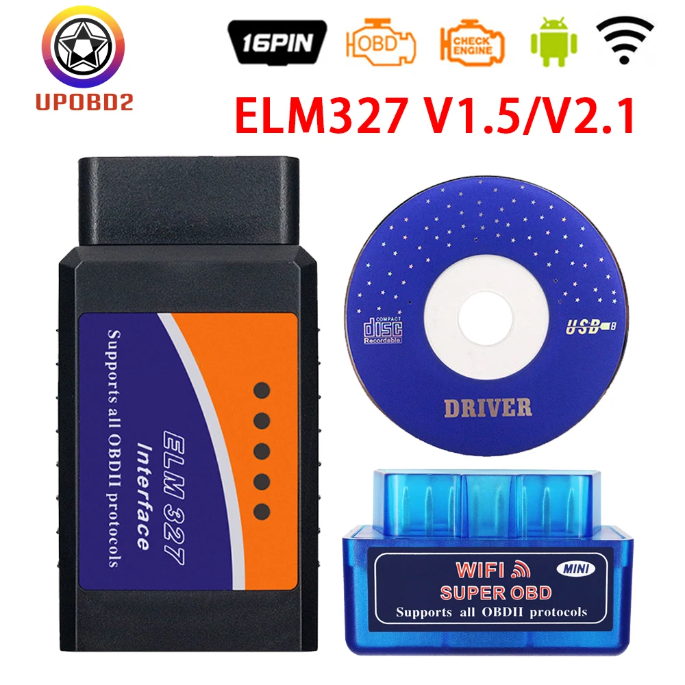 Мини-сканер ELM327 OBD2 V1.5 V2.1 Wi-Fi Bluetooth совместимый с 327 OBD 2 автомобильный