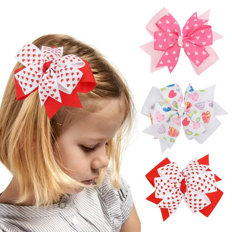 

1Pc 6 " Cute Baby Hair Bows Clips Sweet Heart Pink Hairpins Barrettes for Baby Girls Lovely Valentine's Day Hair Accessories