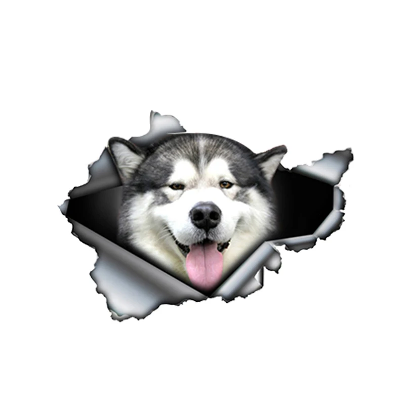 

13cm X 9.3cm 1 Pcs Malamute Torn Car Sticker Pet Dog Car Decoration Torn Metal Decal Reflective Car Styling Funny Animal