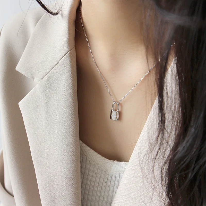 EDS Women Necklace Silver 925 Jewelry Sterling Pendant Chain Korean Necklaces Lock | Украшения и аксессуары