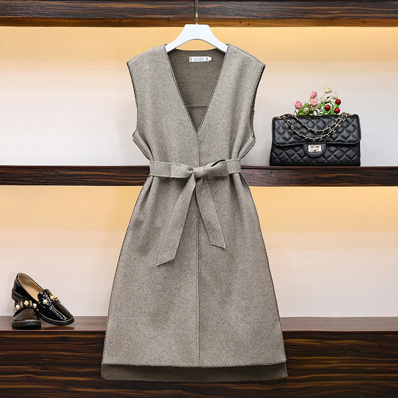 Женское платье из двух частей размера плюс осень 2019 винтажные рубашки с длинным