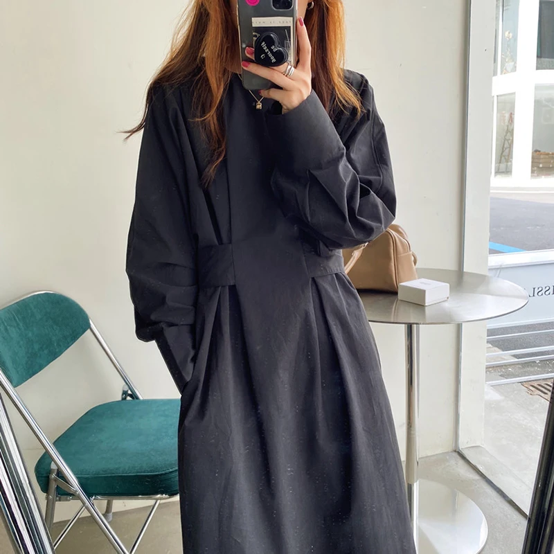 

Женское свободное платье-трапеция, повседневное однотонное ТРАПЕЦИЕВИДНОЕ ПЛАТЬЕ во французском стиле с О-образным вырезом, разрезом, рука...