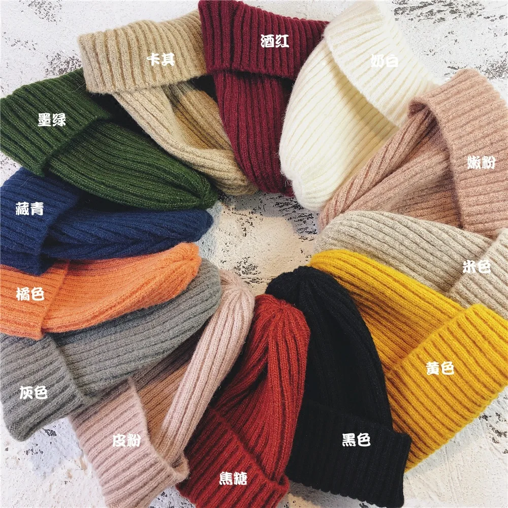 

Autumn Winter Wool Knit Beanie Women Casual Knit Hat Warm Female Soft Thicken Hedging Cap Slouchy Bonnet Ski
