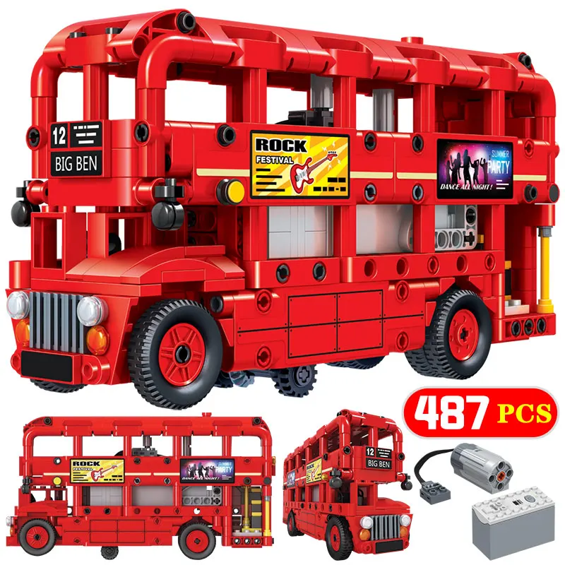 487 шт. технические двойной Слои Лондон красный автомобиль строительные блоки