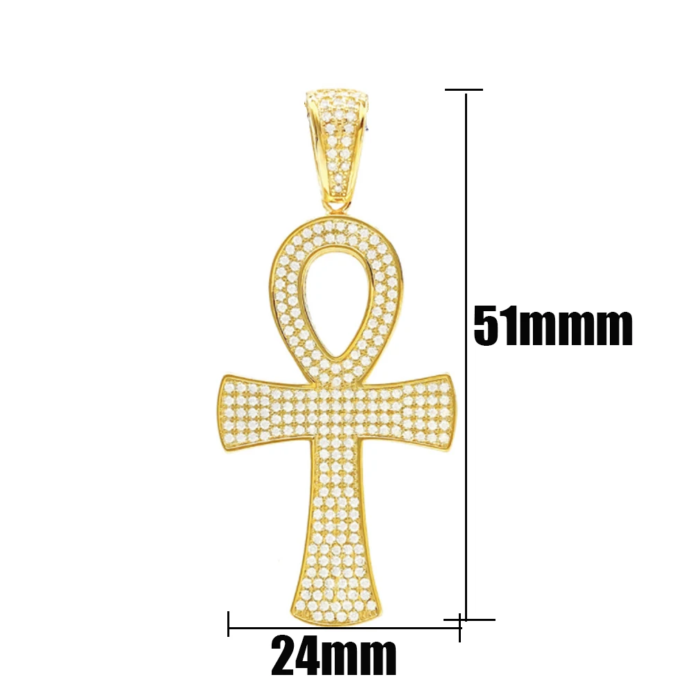 VVS1 Moissanite S925 Silver Round Ankh Cross Pendants Necklace Real Diamond Iced Out Necklaces For Men Women Jewelry With GRA