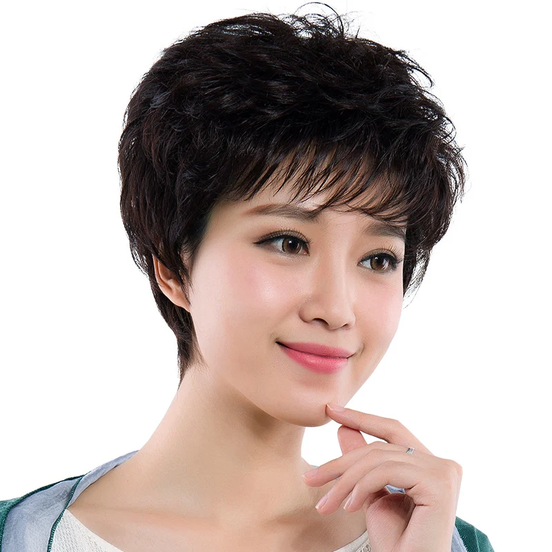 

LANLAN wig female short hair short curly hair fashion natural old lady mother cos small curly hair headdress