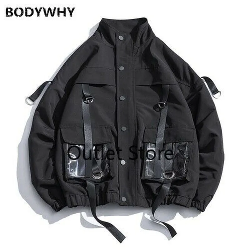 

Куртка-бомбер мужская с лентами и карманами, в стиле милитари, осень 2020