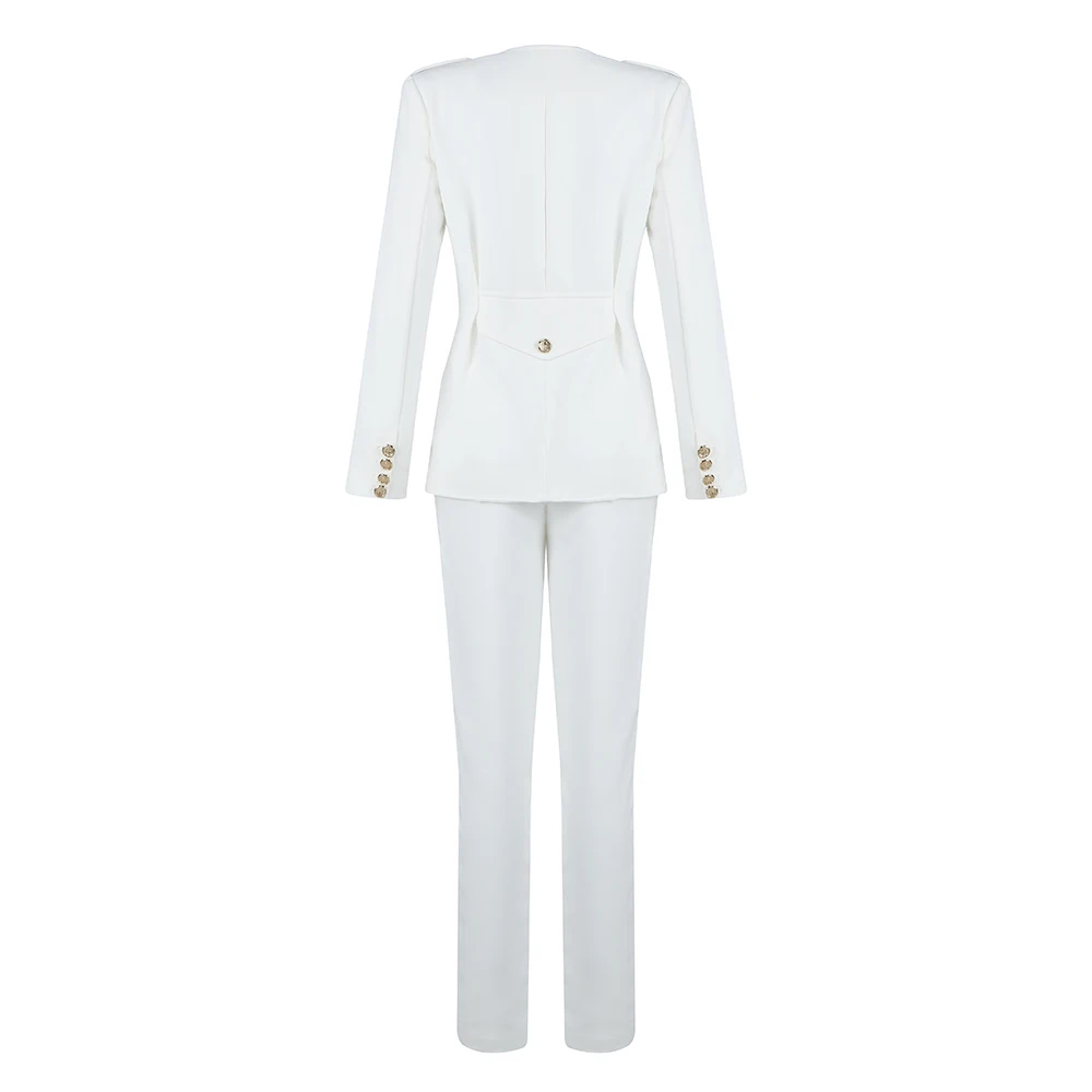 

New Women Winter Sexy Long Sleeve V Neck Long Pants White Button Two Piece Set 2020 Celebrity Designer Fashion Women's Set