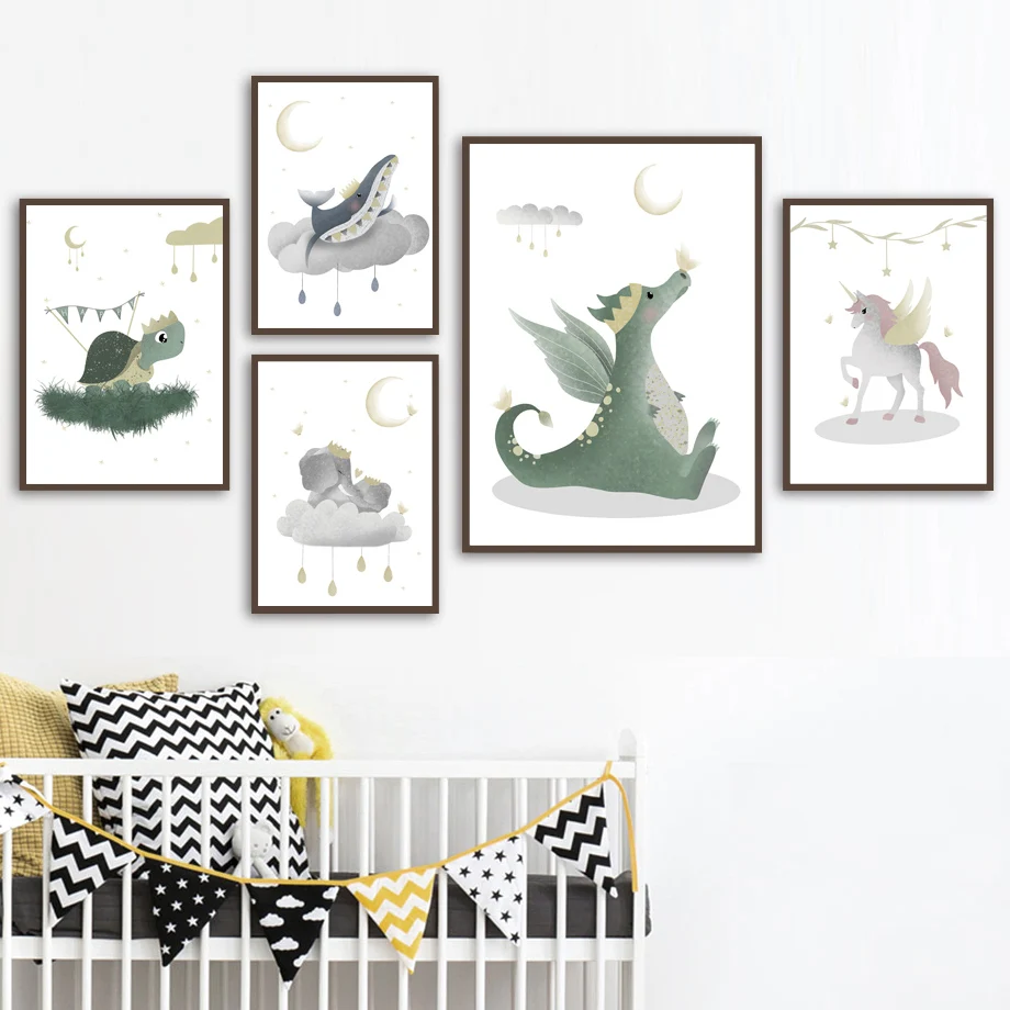 

Wall Art Print Canvas Painting Lion Elephant Dinosaur Whale Deer Cloud Nursery Nordic Poster Wall Pictures Kids Bedroom Decor