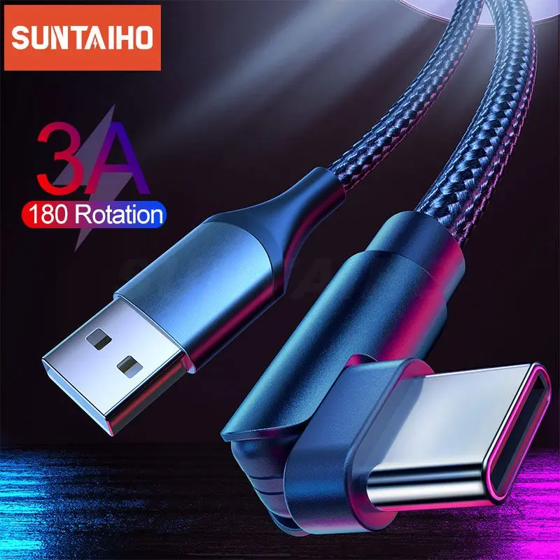 

180 Degree Rotate 3A USB Type C Cable for Samsung S21 S10 S9 fast Charge Mobile Phone Charge Wire USB C Cable for Xiaomi Huawei