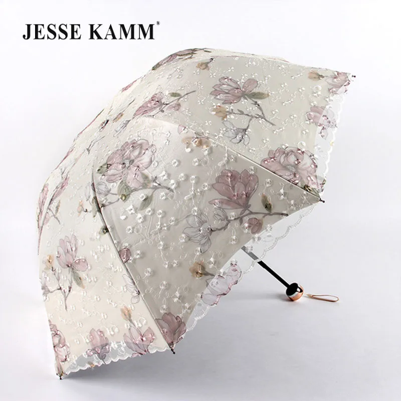Двойной вышитый кружевной зонтик JESSE KAMM с защитой от УФ-излучения aдрагоценный