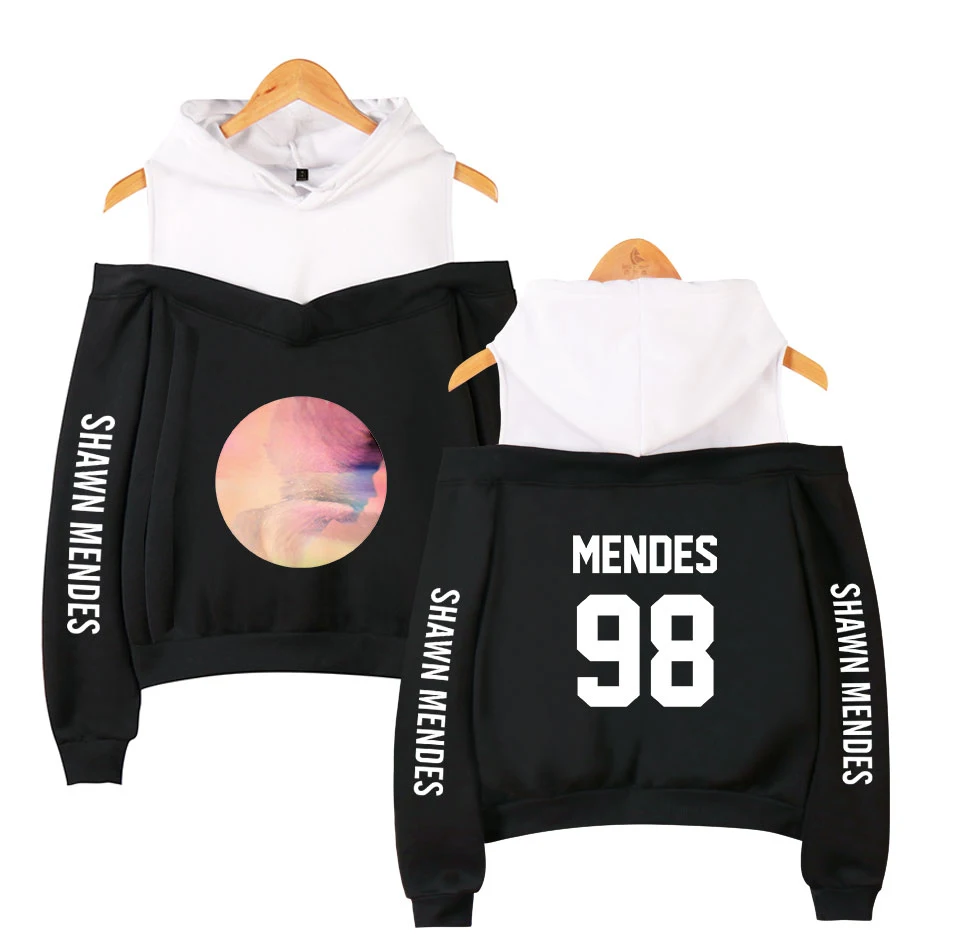 Новый с открытыми плечами для девочек Толстовки капюшоном Шон Мендес кофты Для