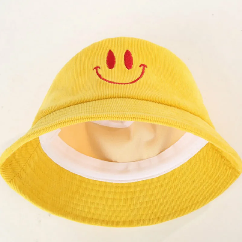 Женская Вельветовая Панама Smile Face осенне зимняя шапка с вышивкой для девочек