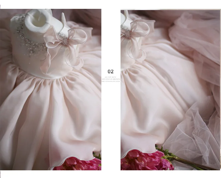 Платья принцессы для девочек с цветами украшенные бисером детская фатиновая