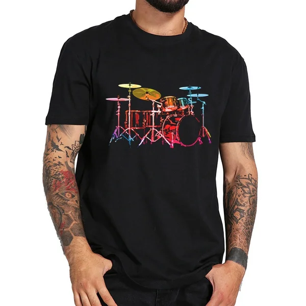 

drum set bold digital colors T-Shirt Tops Fashion Streetwear Tee Shirt Homme