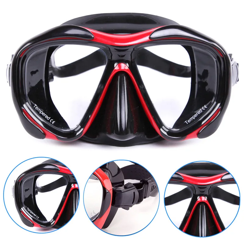 1pcs Adult Swimming Diving Mask Goggles Tempered Glass Wide View Anti-fog Snorkel Mask Snorkeling Deep Diving Supplies Bhd2