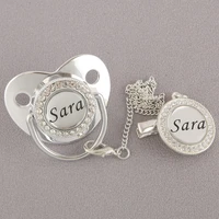 personalized name bling pacifier with clip luxury silver baby soother bpa free dummy nipple baby shower gift sucette chupeta