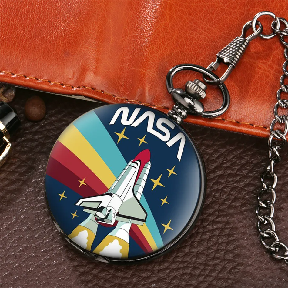 Аэрокосмической ракета дизайн Дисплей кварцевые карманные часы ретро брелок