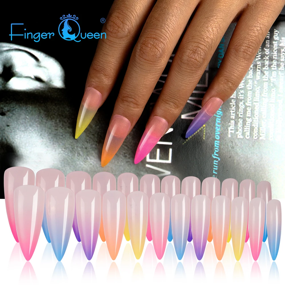 

24Pcs Pointed Reusable False Nail Tips Set Full Cover Rainbow Matte Nail Tips With Designs Press On Nails Art Fake Extension Tip