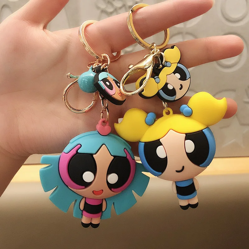 

Cartoon powerpuff girl doll key chain, creative doll girl backpack pendant key chain, family key chain, car key chain wholesale