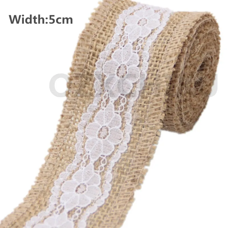 8 (5cm width ) Рождественский Декор, натуральная джутовая Мешковина, деревенская гессианская лента с кружевом шириной 5 см, украшение для свадебной вечеринки, кружевная отделка, сделай сам, AA7916 - Цвет: 8 (5cm width )