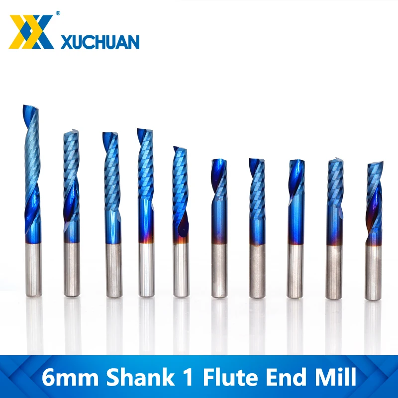 

Single Flute End Mill Nano Blue Coating CNC End Mill Tungsten Carbide Cutter Milling 6mm Shank Spiral Router Bit Thread End Mill