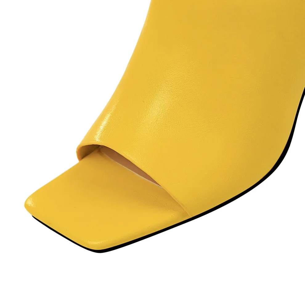 Женские шлепанцы на высоком каблуке 8 5 см желтые сандалии толстой подошве с