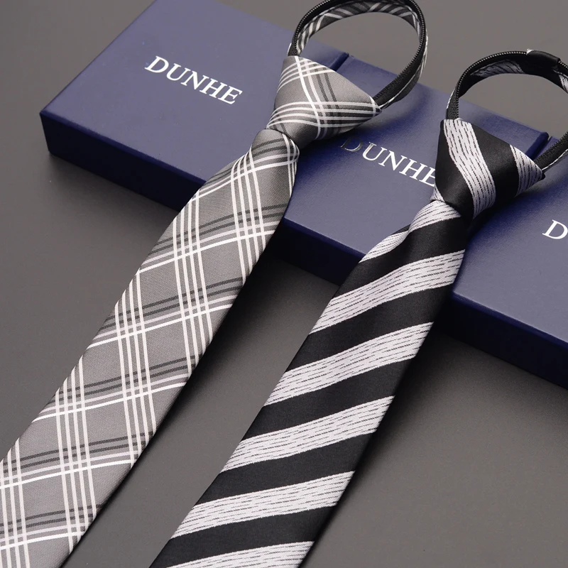 

High Quality 2019 New Designers Brands Fashion Business Casual 6cm Slim Ties for Men Plaid Gray Zipper Necktie with Gift Box