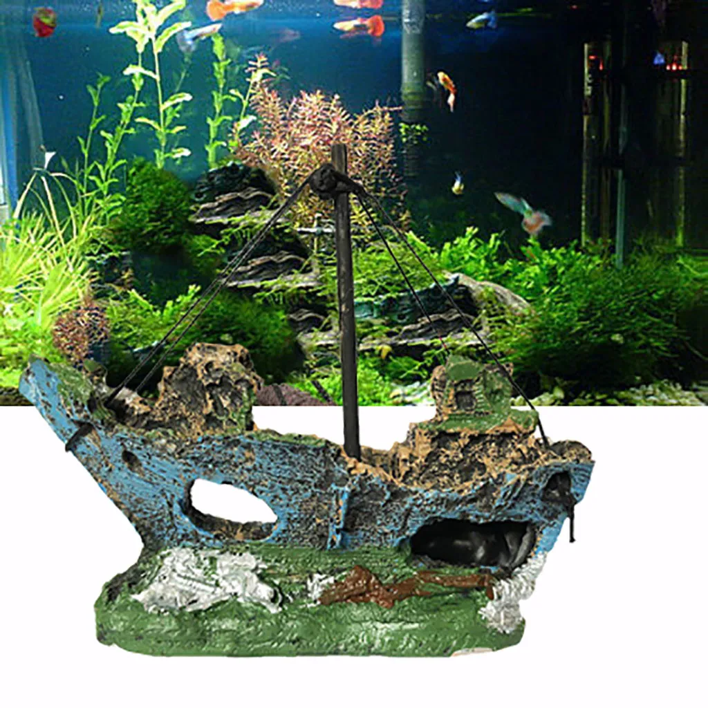 

top selling 2021 Aquarium Fish Tank Landscape Pirate Ship Wreck Ship Decor ResBoat Ornament Support Wholesale and Dropshipping