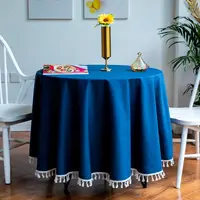 Ins Nordic Style Tassels Round Tablecloth Plain Solid Color Waterproof Faux Cotton Linen Kitchen Dinning Coffee Table Cloth Cove