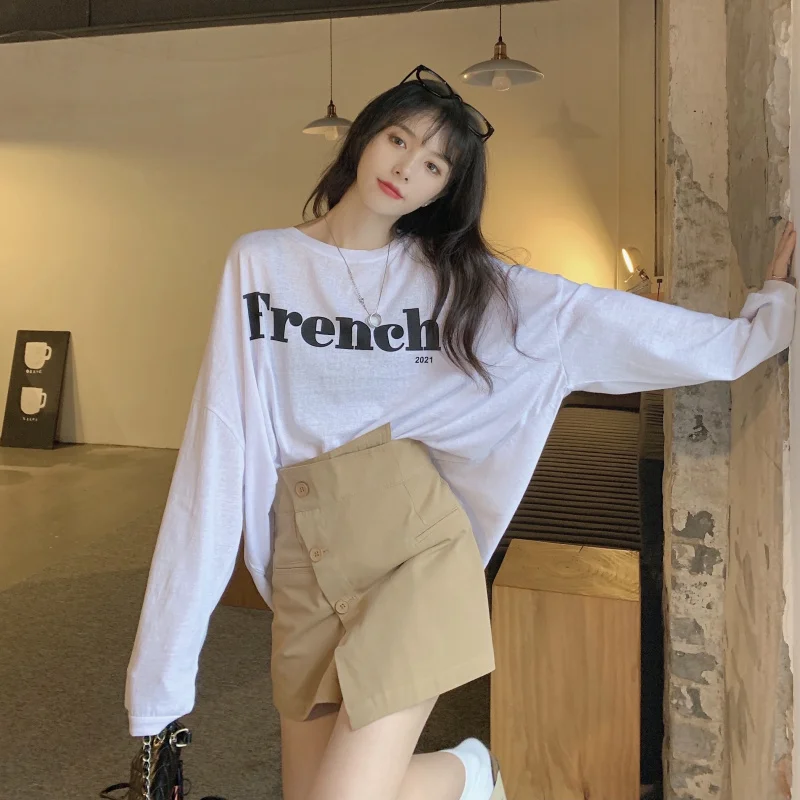 

Casual Printed Letter T-shirt Korean Style Wide