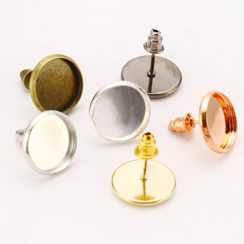 

10pcs/set 12mm Metal Iron Earring Studs With Ear Plug Fit For 12mm Glass Cabochon Base Setting DIY Jewelry Making Findings