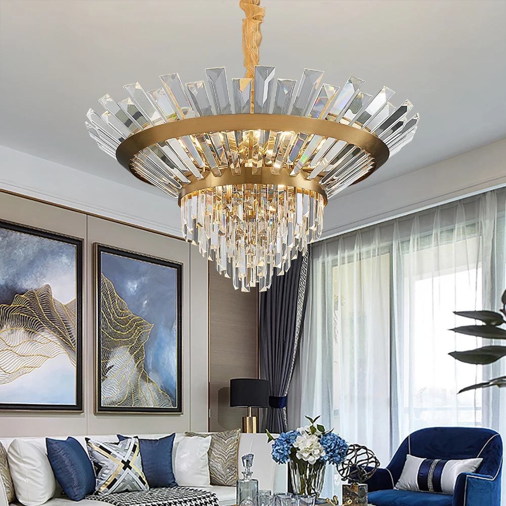 Золотая хрустальная люстра круглая светодиодная комнатная лампа для столовой