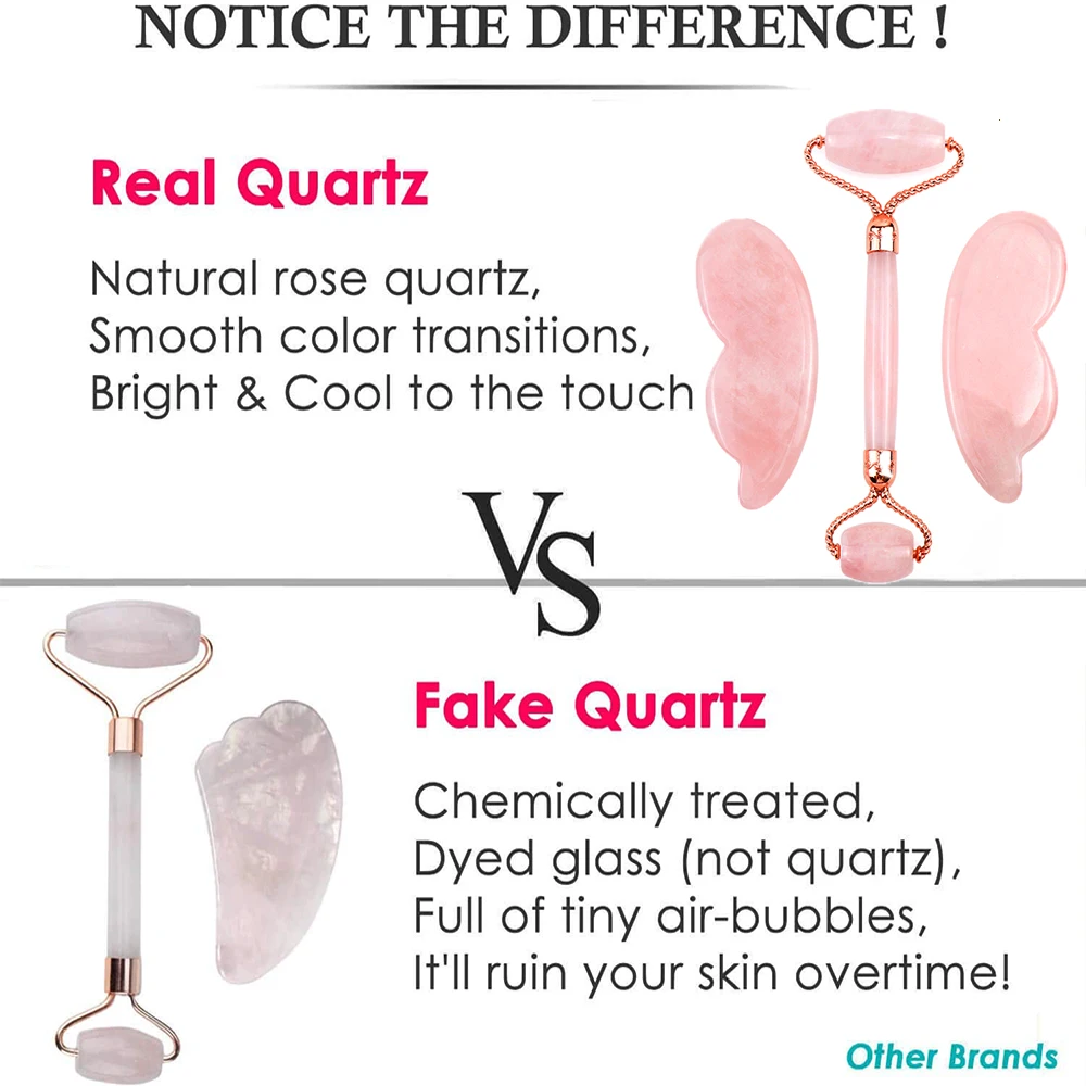 Нефритовый ролик для лица розовый КВАРЦЕВЫЙ и Gua Sha набор ухода за кожей под