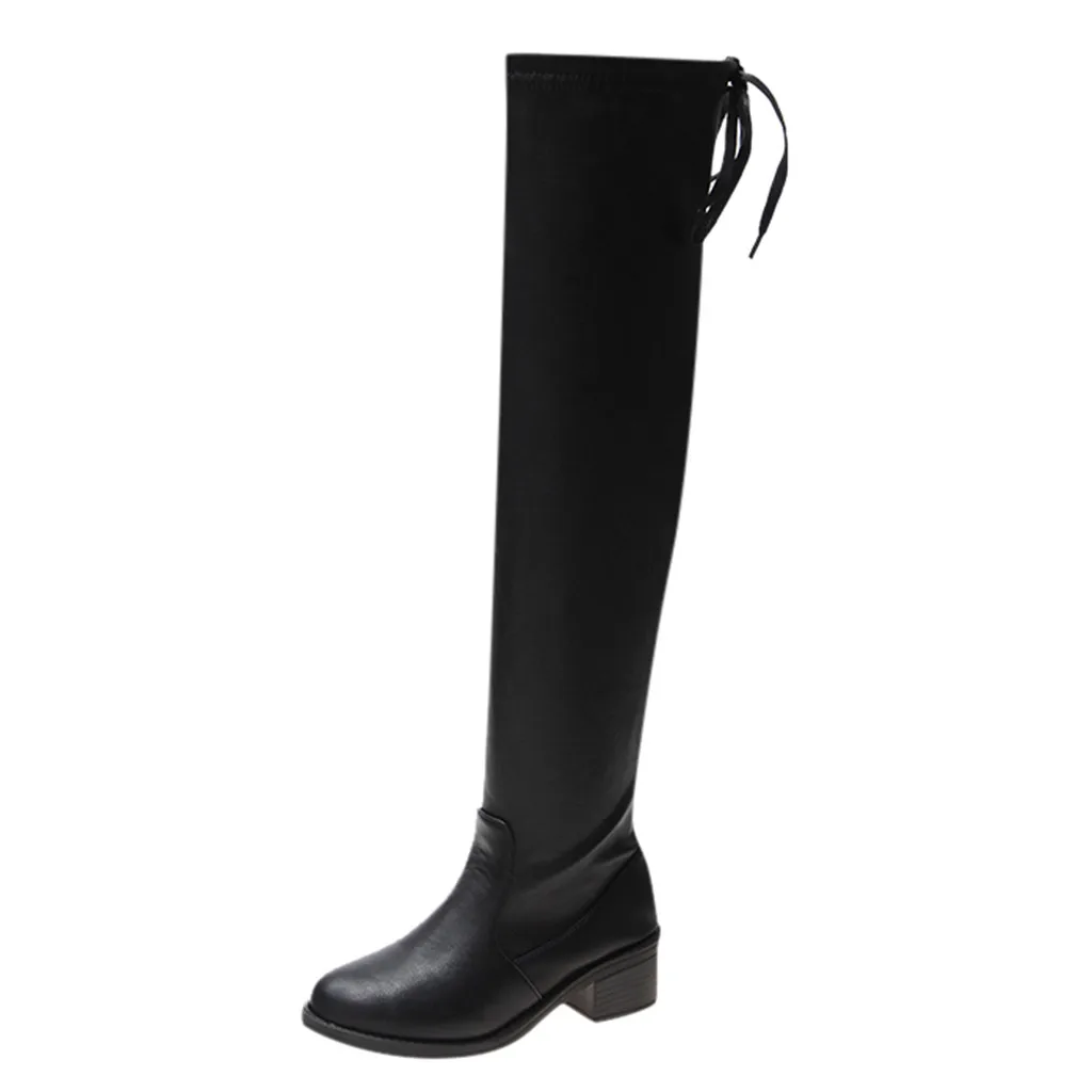 Женские высокие сапоги из эластичной ткани зимние однотонные Сапоги выше колена