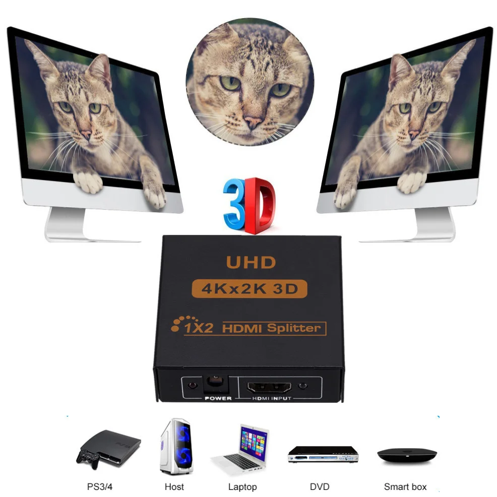 LccKaa 4k 3D HDMI совместимый разделитель Full HD 1080p видео переключатель 1x2 разделение 1 в 2
