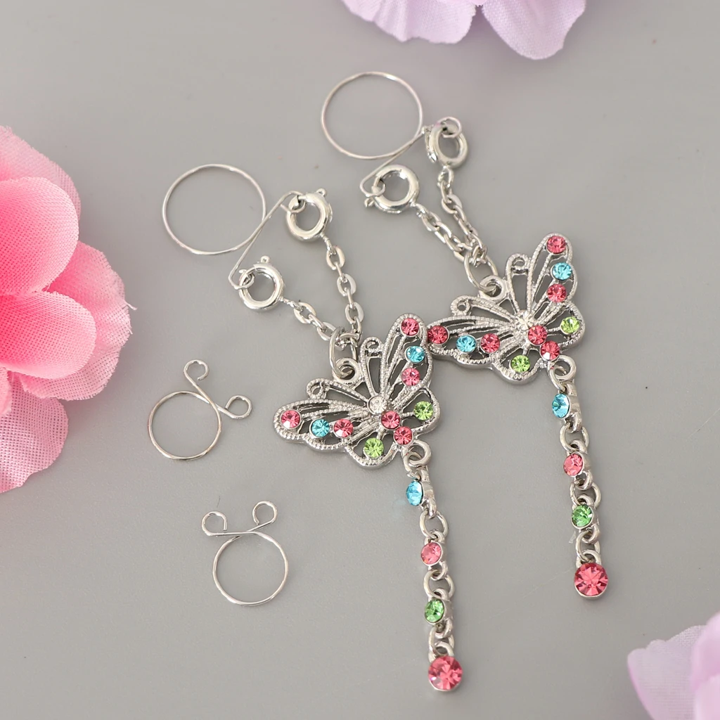 2 Pieces Nipple Rings + Alternative Small Butterfly Dangle Piercing | Jewelry