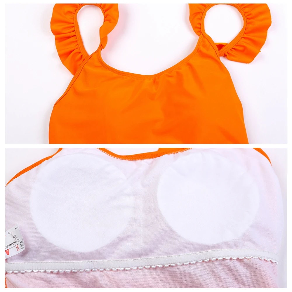 Маленький монокини с рюшами купальник двойной плечи Девушки Одежда для купания