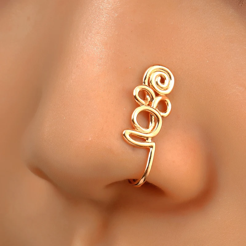 

Flower Moon Fake Nose Ring Crystal Non Piercing Ear Cuff Cartilage Earring Clip On Fake Lip Piercing Jewelry